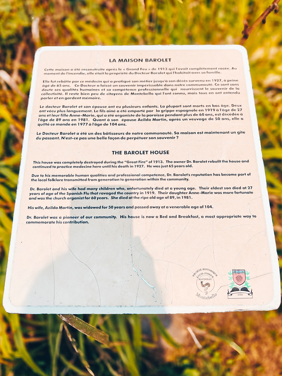 Le panneau d’interprétation bilingue « La maison Barduet »