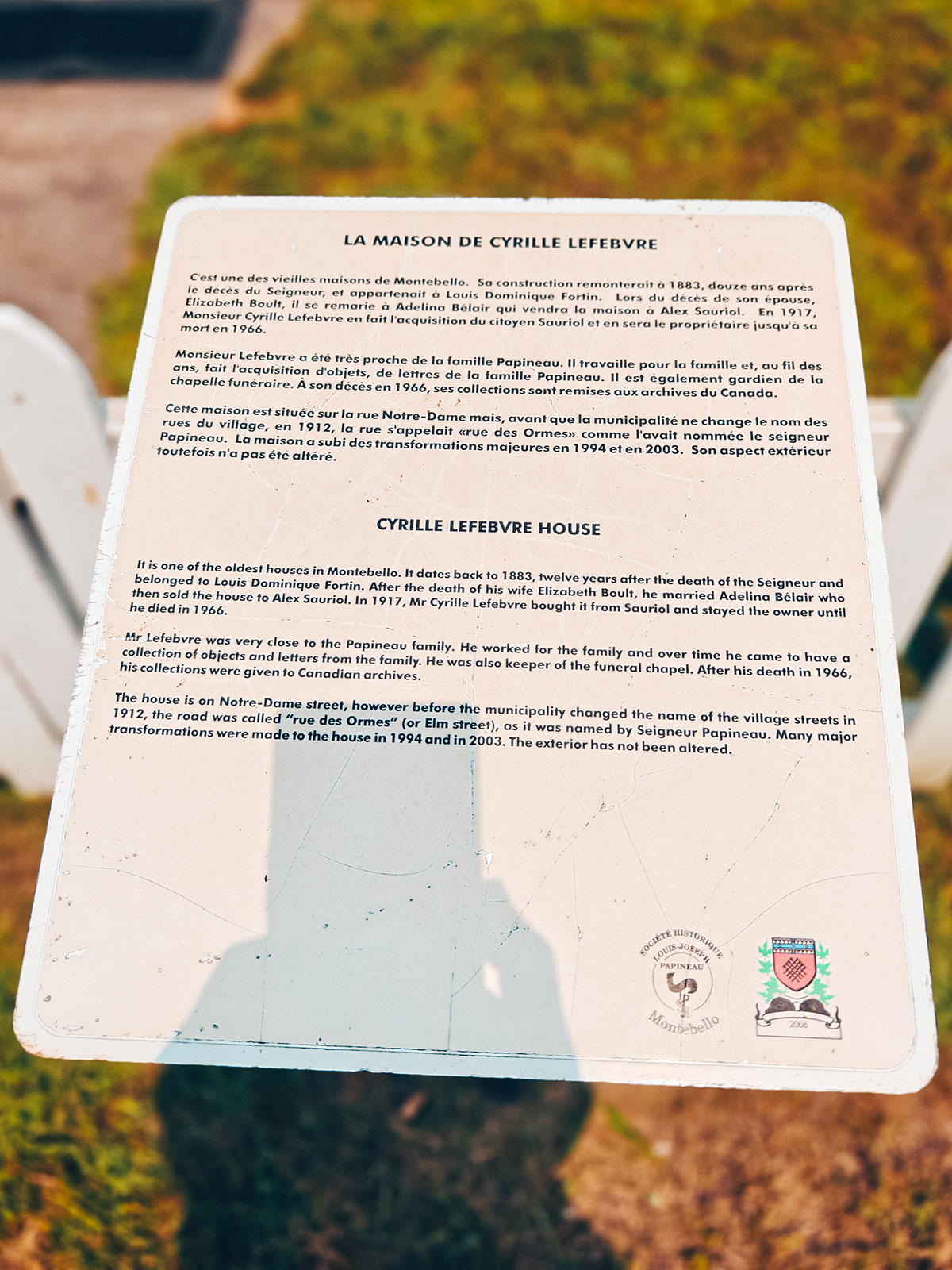 Le panneau de la maison de Cyrille Lefebvre, vu de plus près