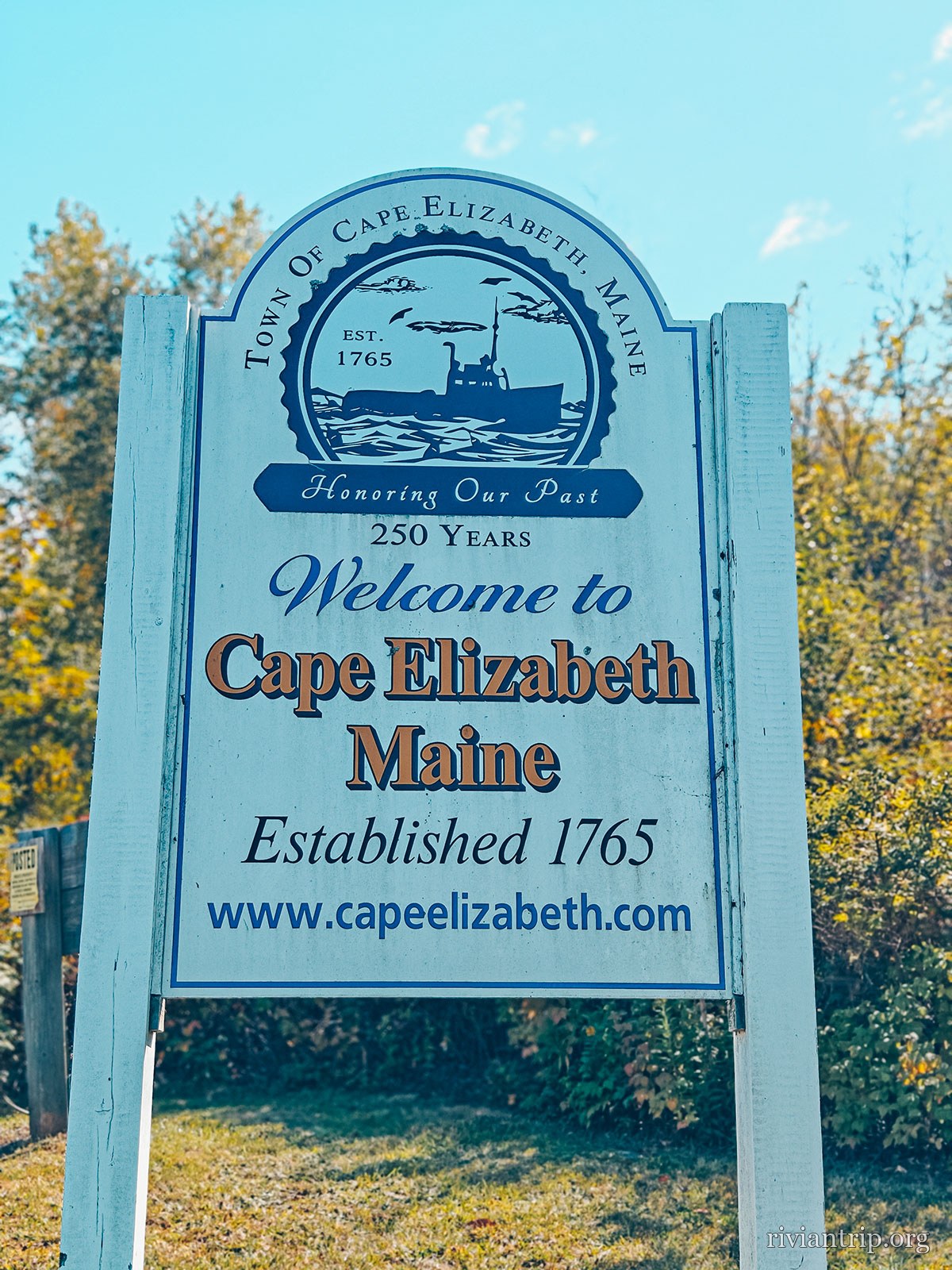 Le panneau « Welcome to Cape Elizabeth · Established 1765 »